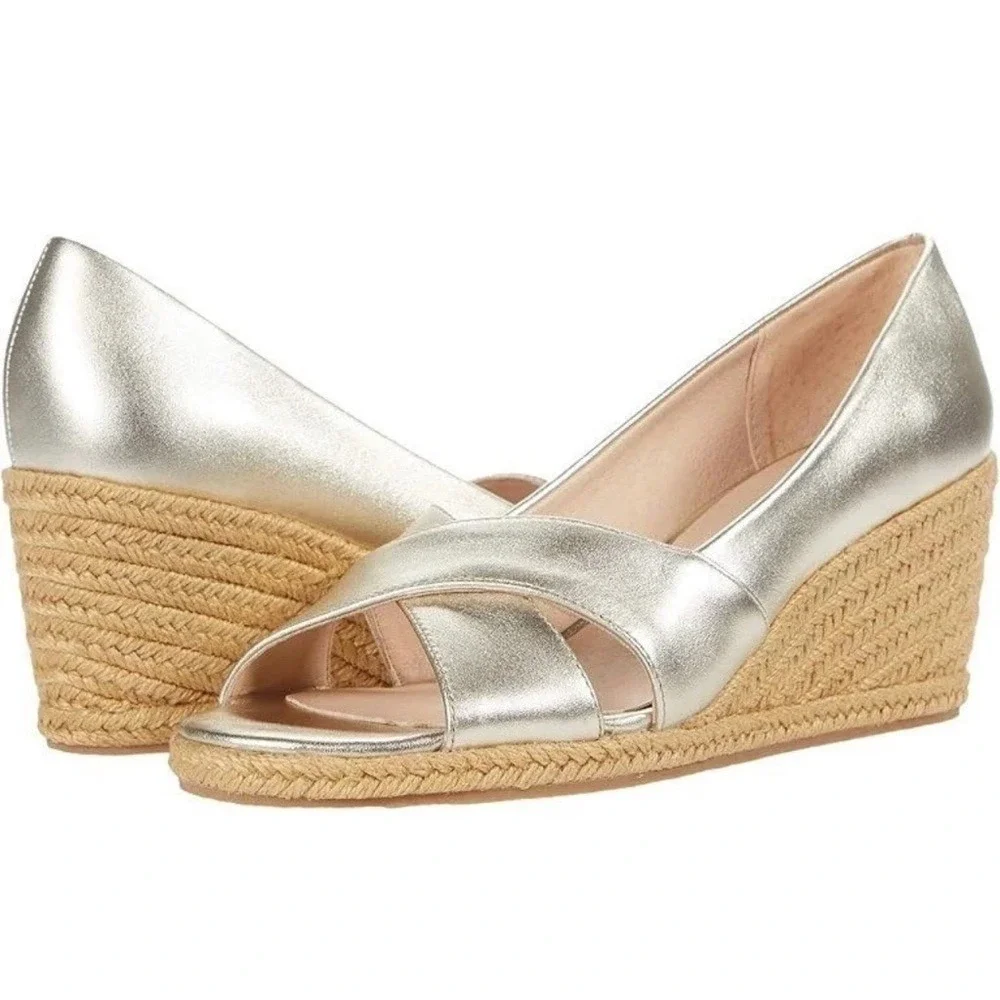 Jack Rogers Palmer Crisscross Wedge Espadrille In Gold Size 8